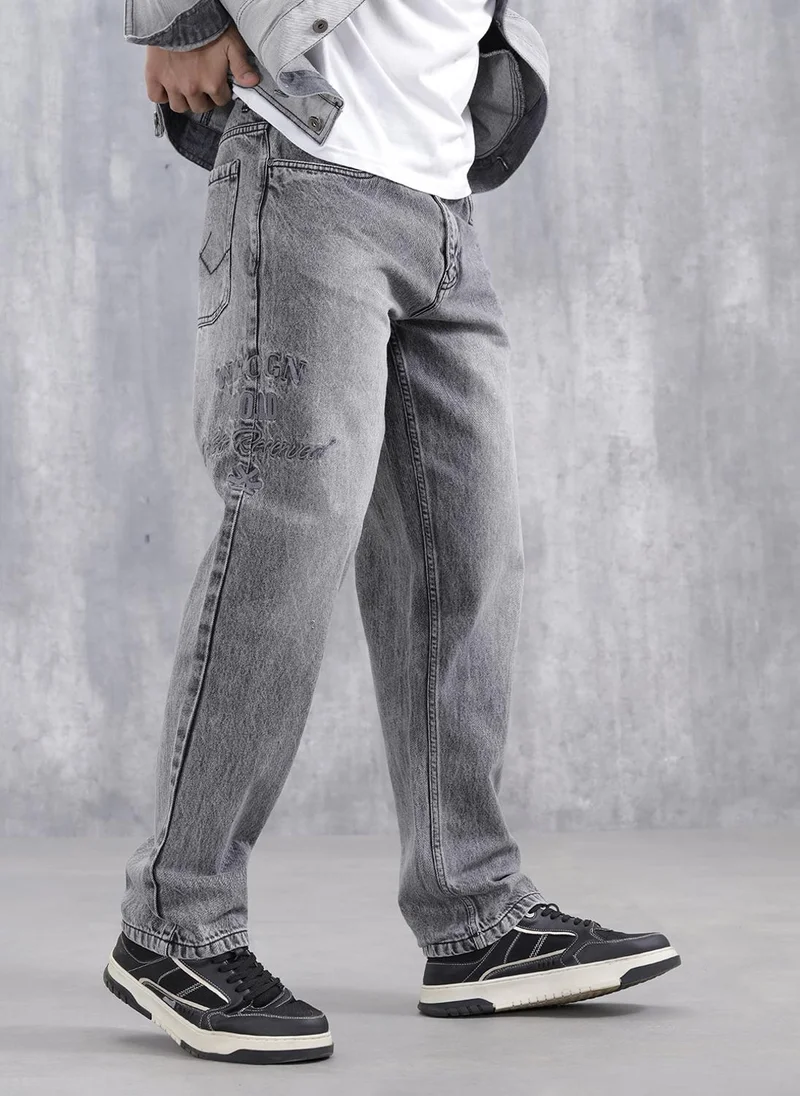 Men Casual Anti Fit Jeans With Embroidery  | Grey